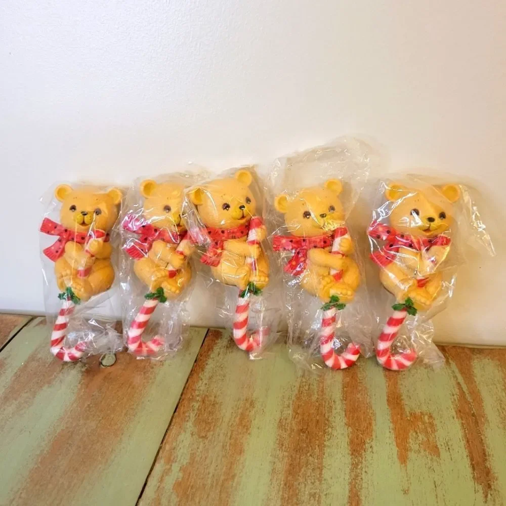 Vintage New Bear Candy Cane Christmas Stocking Hook Shelf Sitters - Set of five